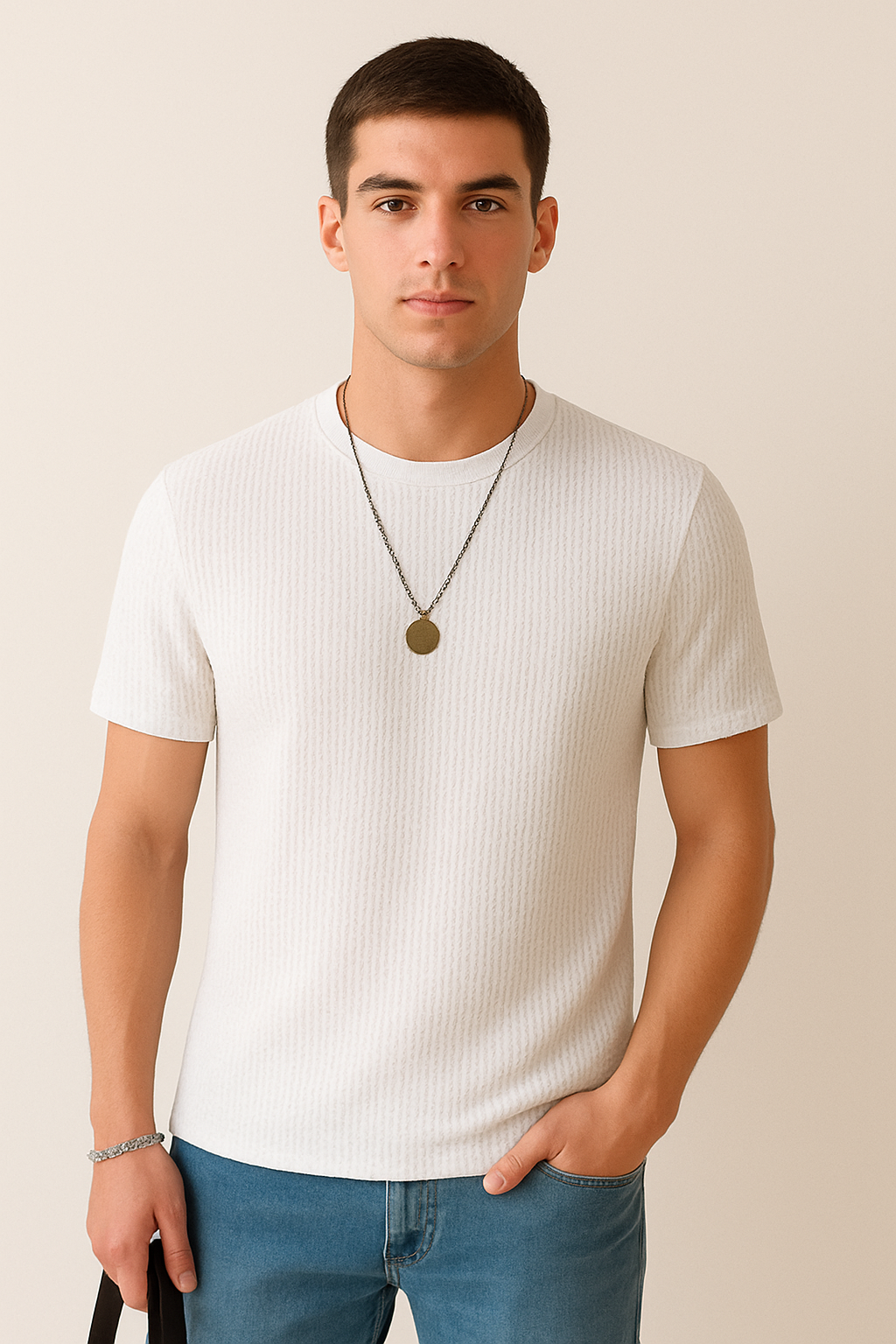 Waffle Knitted Texture Tshirt - White
