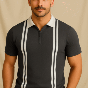 New Zipper Striped Polo For Men