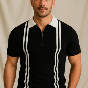 New Zipper Striped Polo For Men
