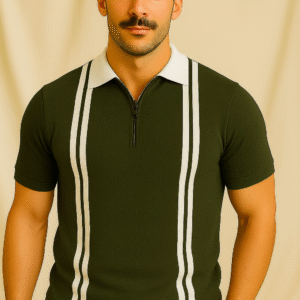 New Zipper Striped Polo For Men