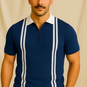 New Zipper Striped Polo For Men