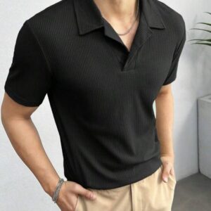 Waffle Knit Polo – Black