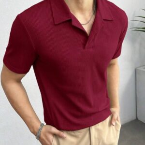 Waffle Knit Polo – Maroon