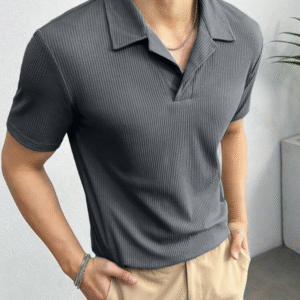 Waffle Knit Polo – Charcoal