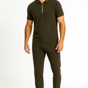 Elite Zip Polo Co-ord Set - Olive