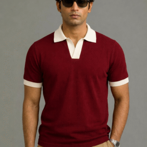 Contrast Johnny Collar Polo – Maroon