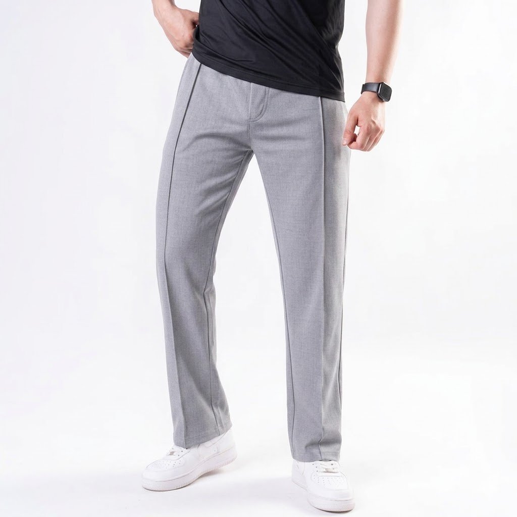 Pleated Loose Fit Trouser - Light Grey