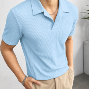 Waffle Knit Polo – Sky Blue