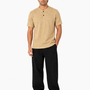 Waffle Knit Henley – Beige