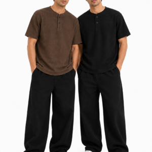 Pack of 2 Waffle Knit Henley – Black&Brown