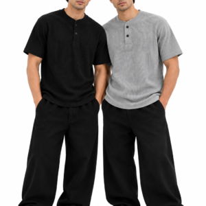 Pack of 2 Waffle Knit Henley – Black&Grey