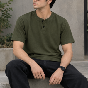 Waffle Knit Henley – Olive