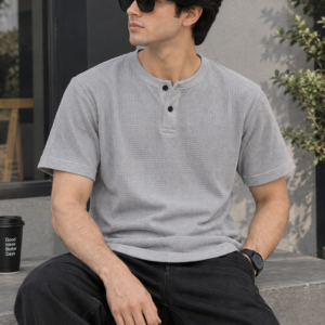 Waffle Knit Henley – Grey