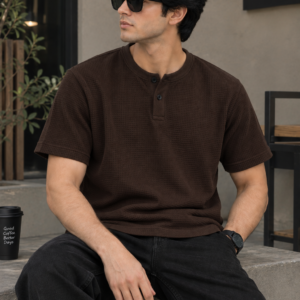 Waffle Knit Henley – Brown