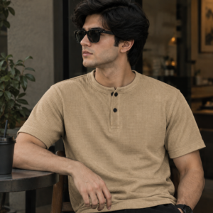 Waffle Knit Henley – Beige