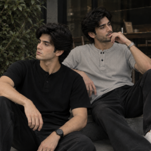 Pack of 2 Waffle Knit Henley – Black&Grey