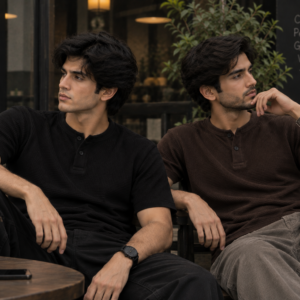 Pack of 2 Waffle Knit Henley – Black&Brown