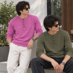Pack of 2 Waffle Knit Full Sleeves Henley – Pink&Olive