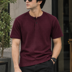 Waffle Knit Henley – Burgundy