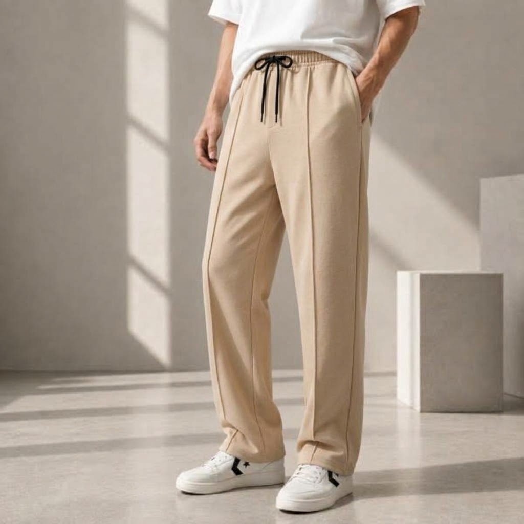 Pleated Trousers – Back Pocket – Beige