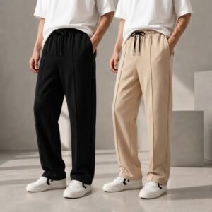 Pack of 2 Pleated Trousers – Back Pocket – Black&Beige