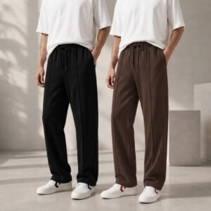 Pack of 2 Pleated Trousers – Back Pocket – Black&Brown