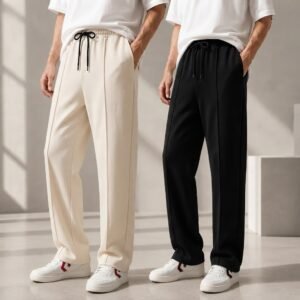 Pack of 2 Pleated Trousers – Back Pocket – Black&Off-White