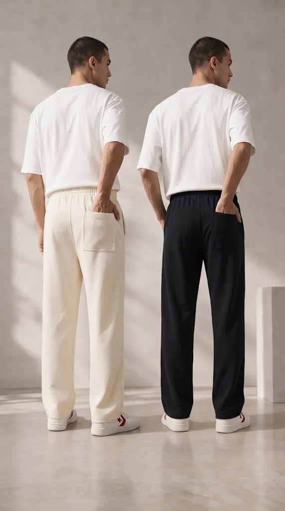 Pack of 2 Pleated Trousers – Back Pocket – Black&Off-White - Image 2