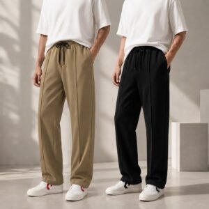 Pack of 2 Pleated Trousers – Back Pocket – Black&Khaki